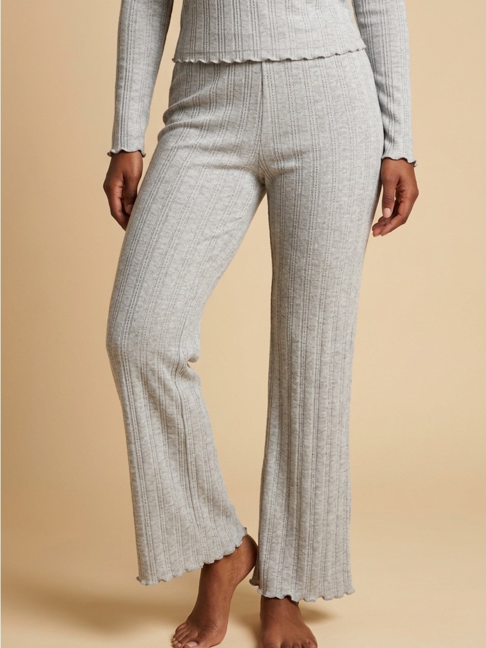 Pink Republic Light Gray Ribbed Wide-Leg Knit Pants